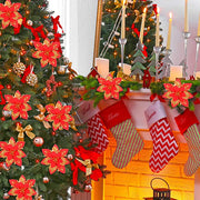 100 Pcs Artificial Poinsettia Flowers Bulk Pack Red Gold Christmas Decoration