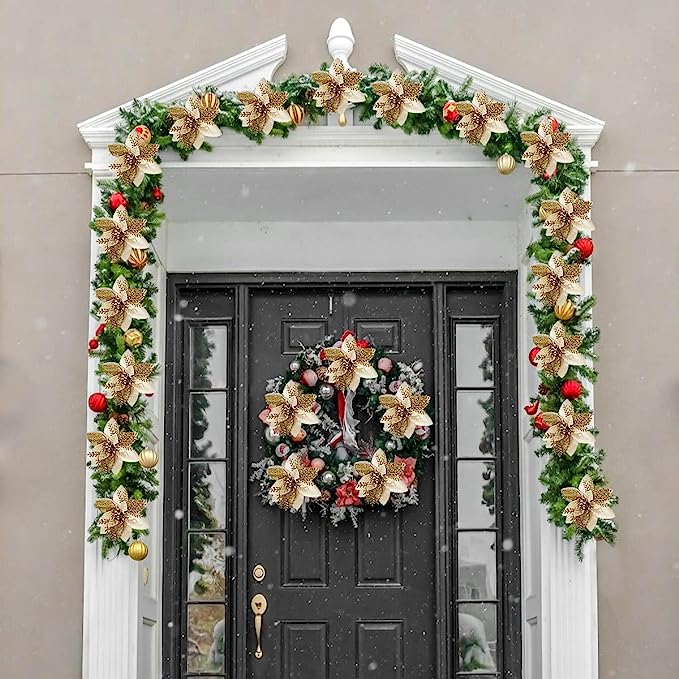 14 Colors 6 Inch Glitter Poinsettia Artificial Christmas Flowers Bulk Wholesale