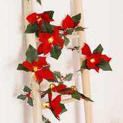 9.8 FT Artificial Poinsettia Garland with Pre-lit LED String Lights, Bulk Christmas Flower Runner