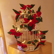 9.8 FT Artificial Poinsettia Garland with Pre-lit LED String Lights, Bulk Christmas Flower Runner