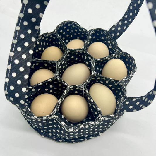 Polka Dot Egg Collection Basket - 8.27"×11.82" Canvas Egg Holder Tote for Farm, Kitchen & Egg Gathering