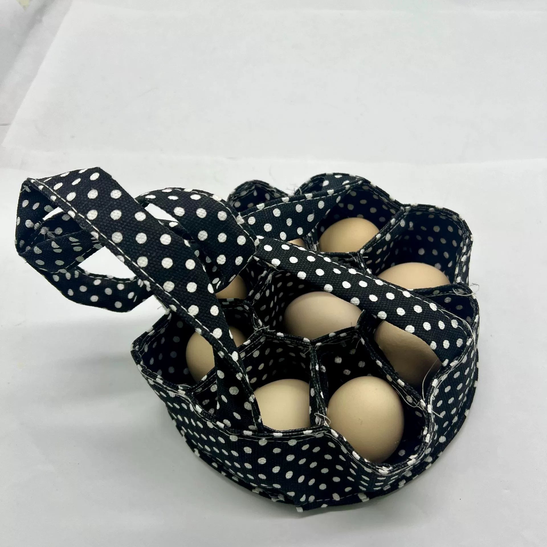 Polka Dot Egg Collection Basket - 8.27"×11.82" Canvas Egg Holder Tote for Farm, Kitchen & Egg Gathering