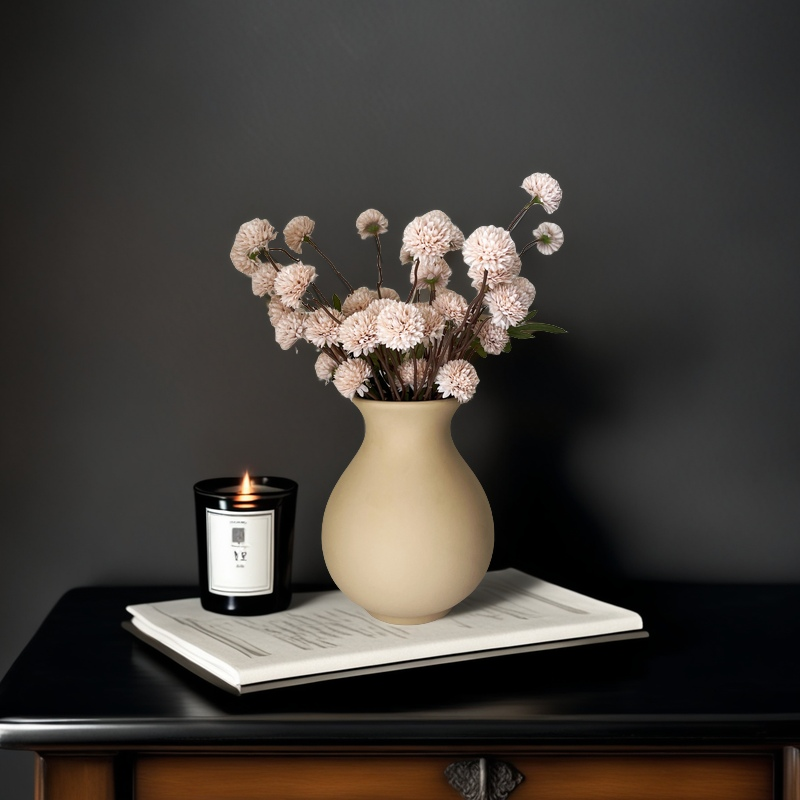 20 Inch Pompon Mum Artificial Flower Arrangement with Ceramic Vase - Bulk Set