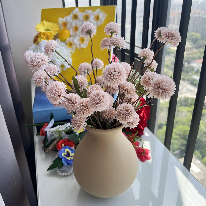 20 Inch Pompon Mum Artificial Flower Arrangement with Ceramic Vase - Bulk Set