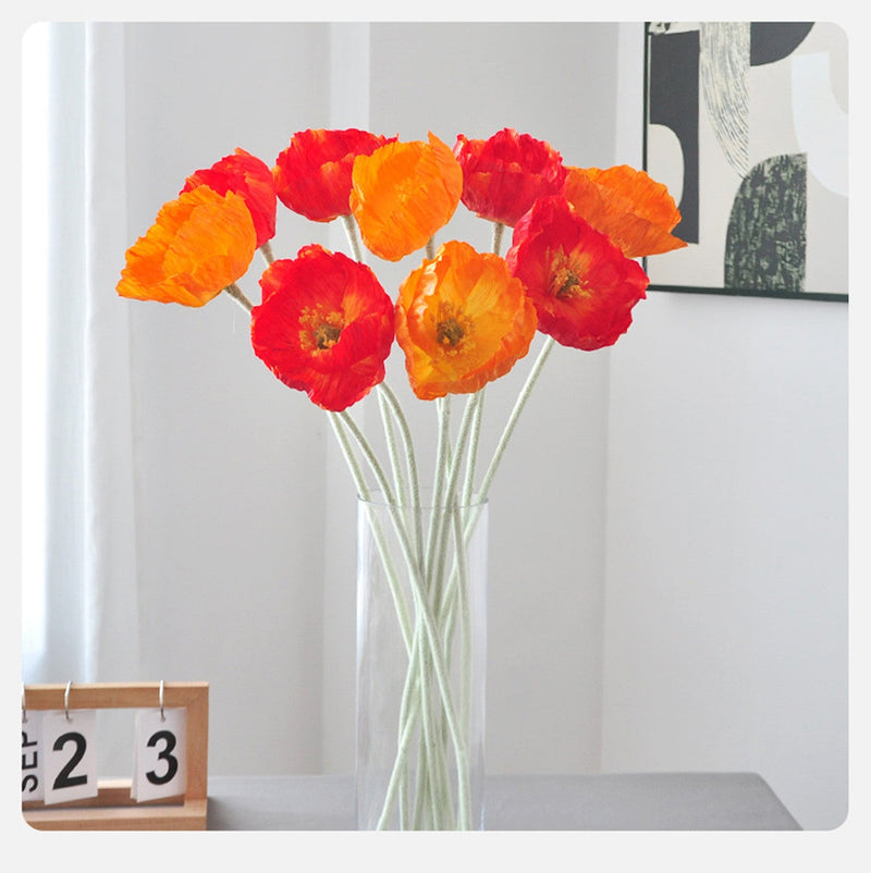 22.5 Inch Silk Poppy Flower Stem Bulk Quantity Artificial Floral Stems