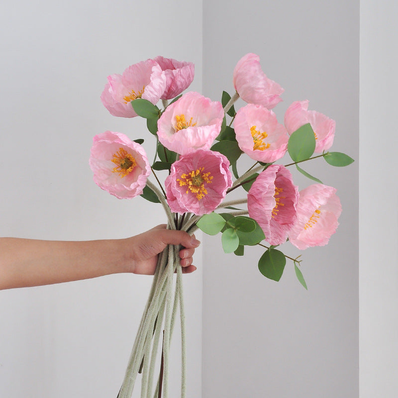 22.5 Inch Silk Poppy Flower Stem Bulk Quantity Artificial Floral Stems