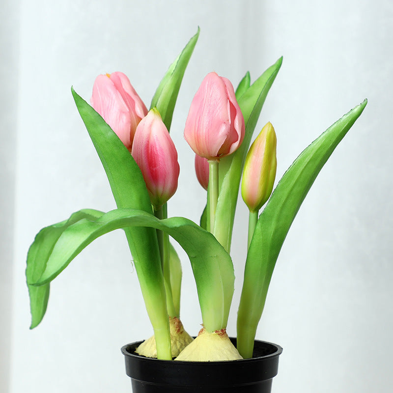 10 Pcs Artificial Silk Tulips in Pot, Lifelike Potted Tulip Bonsai, Bulk Wholesale