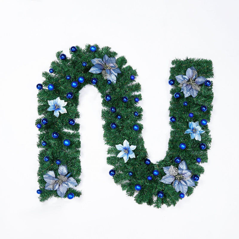 9FT Artificial Poinsettia Garland with LED Lights, Pre-Lit Christmas Decoration, Bulk Quantity