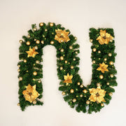9FT Artificial Poinsettia Garland with LED Lights, Pre-Lit Christmas Decoration, Bulk Quantity