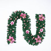 9FT Artificial Poinsettia Garland with LED Lights, Pre-Lit Christmas Decoration, Bulk Quantity