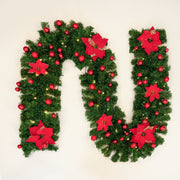 9FT Artificial Poinsettia Garland with LED Lights, Pre-Lit Christmas Decoration, Bulk Quantity