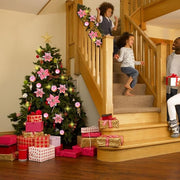 9FT Artificial Poinsettia Garland with LED Lights, Pre-Lit Christmas Decoration, Bulk Quantity