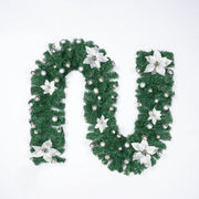 9FT Artificial Poinsettia Garland with LED Lights, Pre-Lit Christmas Decoration, Bulk Quantity