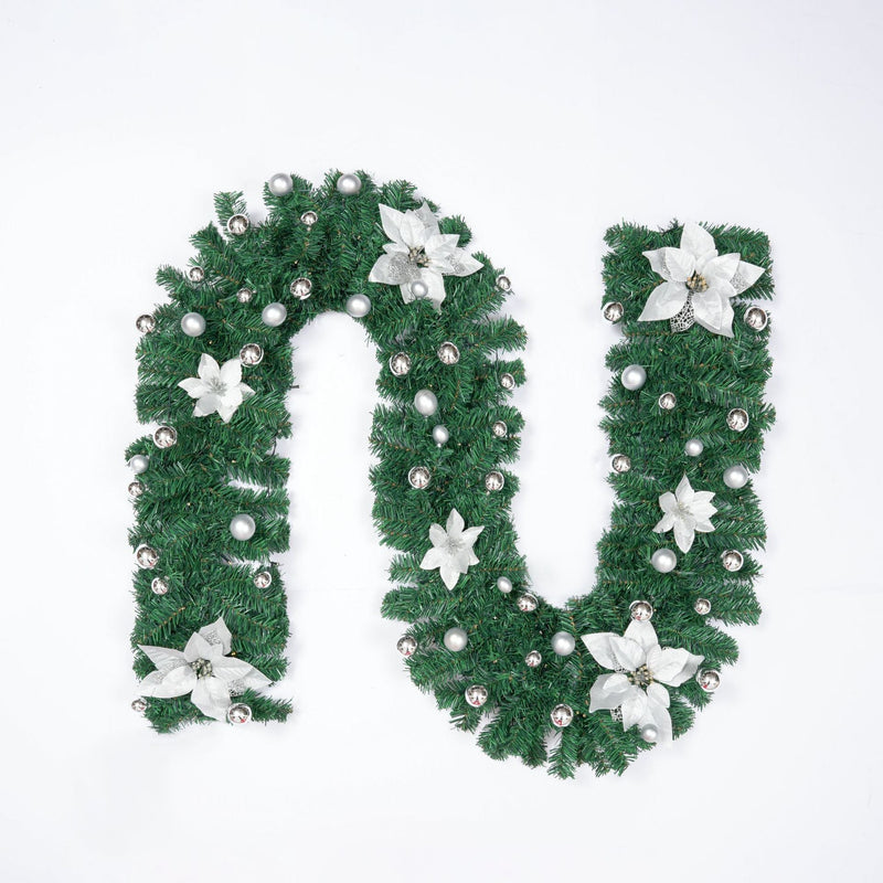 9FT Artificial Poinsettia Garland with LED Lights, Pre-Lit Christmas Decoration, Bulk Quantity