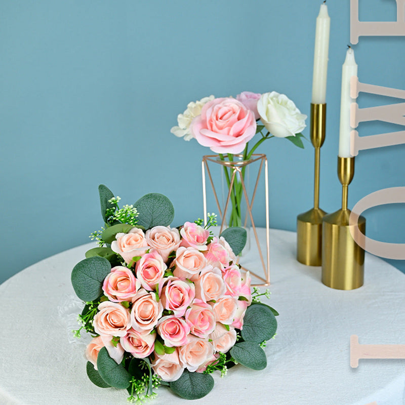 15 Inch Artificial Rose Flowers Bouquet 10 Pcs Silk Wedding Centerpieces Bulk