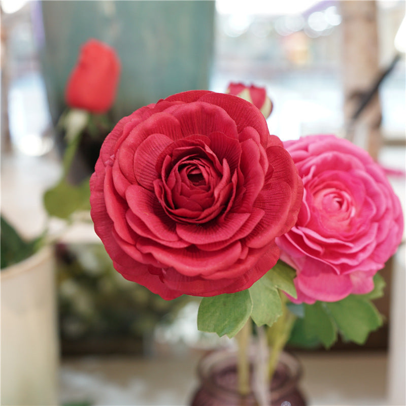 21 Inch Real Touch Ranunculus Artificial Flower Stem – Lifelike Silk Floral for Wedding and Home Decor