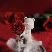Preserved Rose Bear in Glass Dome for Valentine's Birthday Anniversary Gifts - Wholesale Bulk