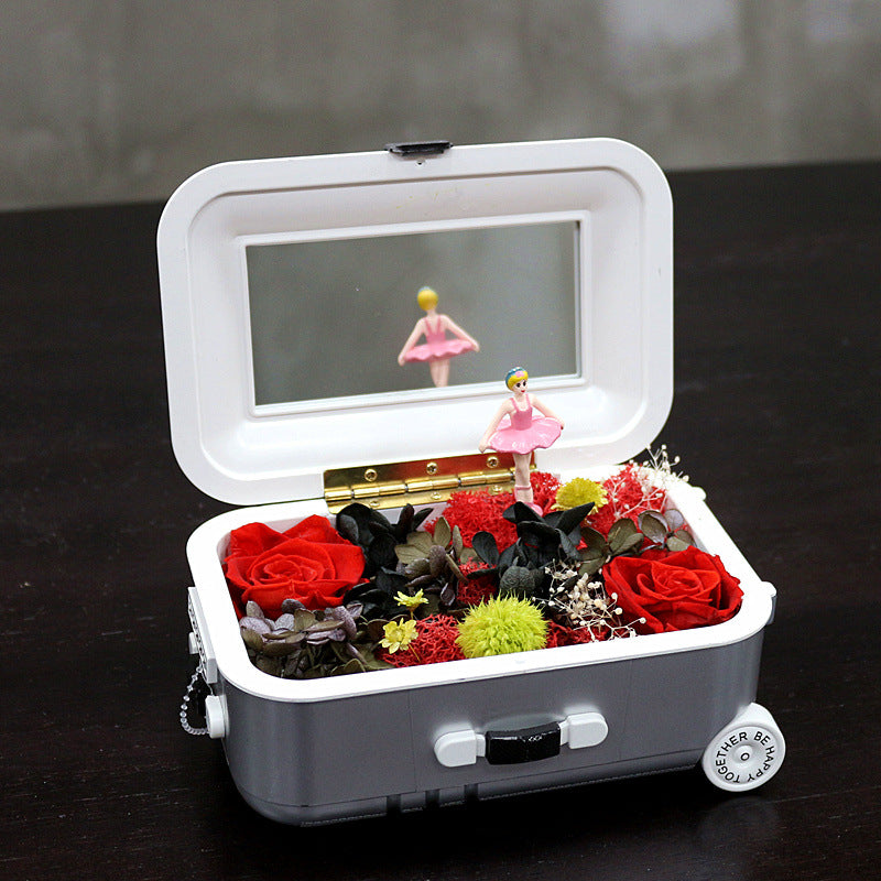 Preserved Flower Music Box Gift with Artificial Flowers, Decorative Keepsake, Romantic Present