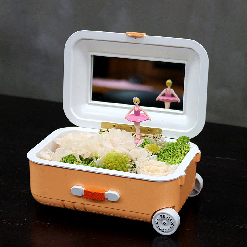 Preserved Flower Music Box Gift with Artificial Flowers, Decorative Keepsake, Romantic Present