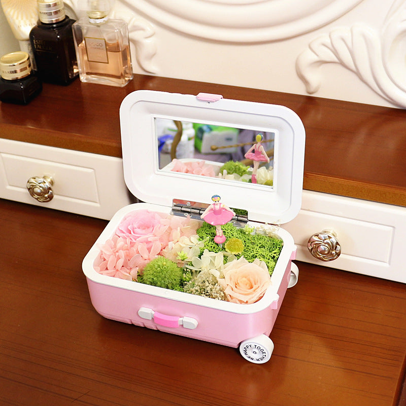 Preserved Flower Music Box Gift with Artificial Flowers, Decorative Keepsake, Romantic Present