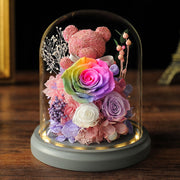 Preserved Rose Moss Bear with LED Light Bulk Gift Set Artificial Flowers
