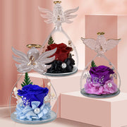 Preserved Rose Flowers in Glass Angel Figurines Gift Set Bulk Wholesale