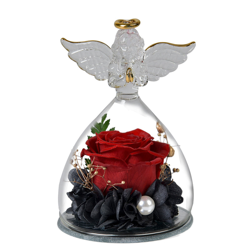 Preserved Rose Flowers in Glass Angel Figurines Gift Set Bulk Wholesale