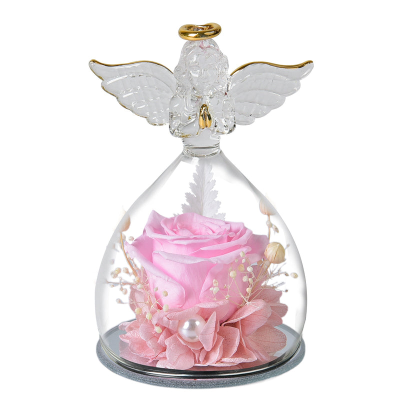 Preserved Rose Flowers in Glass Angel Figurines Gift Set Bulk Wholesale