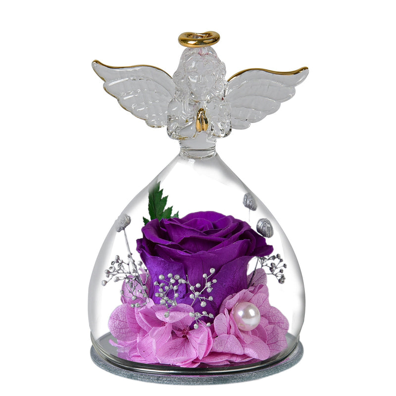 Preserved Rose Flowers in Glass Angel Figurines Gift Set Bulk Wholesale