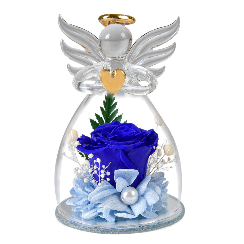 Preserved Rose Flowers in Glass Angel Figurines Gift Set Bulk Wholesale