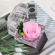Preserved Forever Rose in Clear Acrylic Ring Box – 1 Pc Artificial Flower Gift