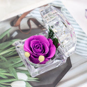 Preserved Forever Rose in Clear Acrylic Ring Box – 1 Pc Artificial Flower Gift