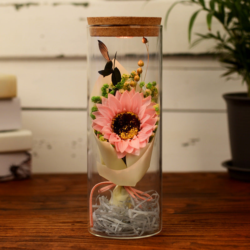 Preserved Flower Jar with LED Lights, Bulk Wholesale Floral Gift for Her