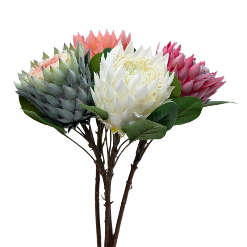 6 Pcs 20 Inch Artificial King Protea Stems Bouquet Faux Silk Fall Flowers