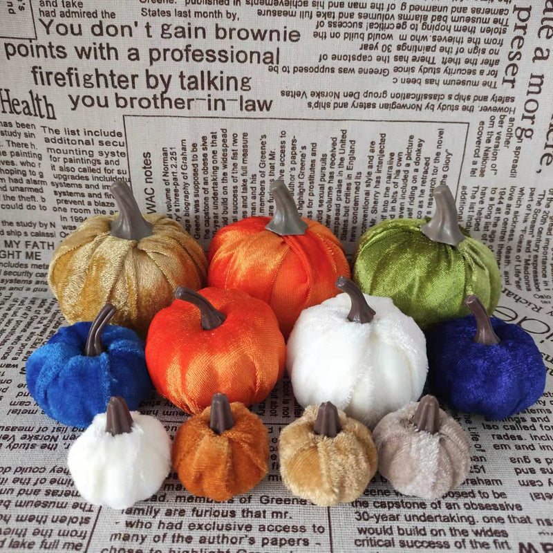 10 Pcs Velvet Foam Pumpkins Artificial Fall Decor for Thanksgiving Seasonal Decorating