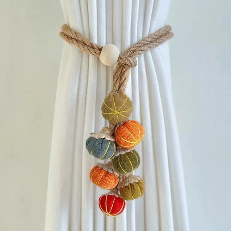 2PCS Pumpkin String Knitted Hemp Rope Curtain Tieback