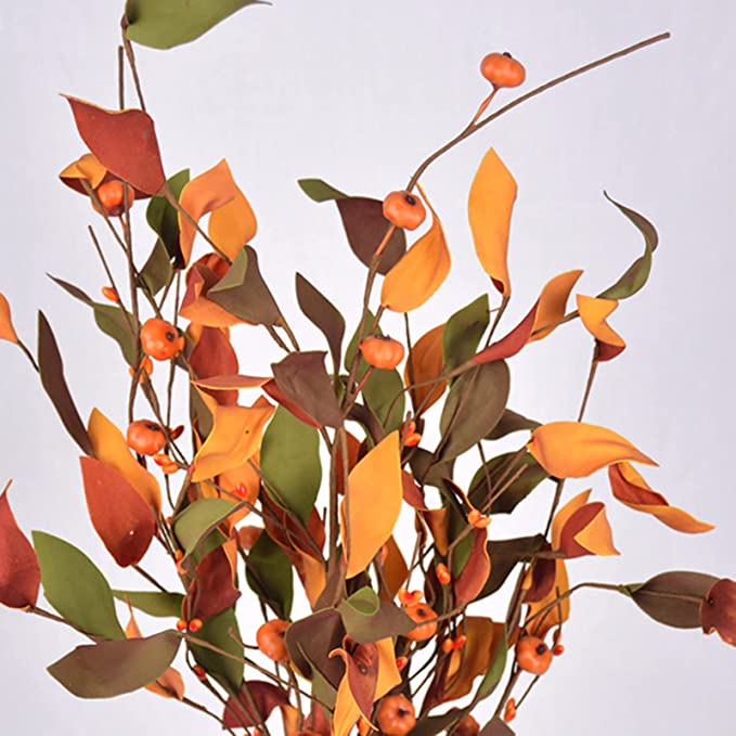 10 Pcs Artificial Fall Leaf and Pumpkin Spray Bushes for Thanksgiving Day Holiday Decoration