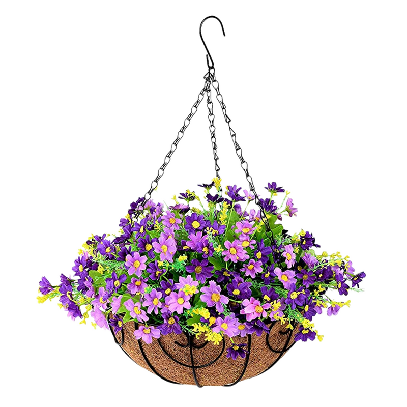 Artificial Daisy Hanging Flowers in Basket, Pre-Potted, Bulk Set for Patio Lawn Garden Decor