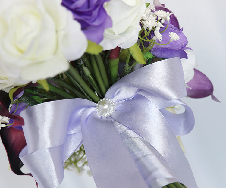 9 Inch Artificial Calla Lily and Baby's Breath Cascading Bridal Bouquet, Bulk Wedding Flowers
