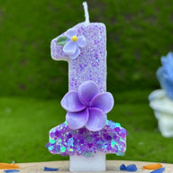 Purple Glitter Number Birthday Candles with Flower Accents - Party & Cake Decor