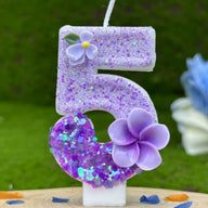 Purple Glitter Number Birthday Candles with Flower Accents - Party & Cake Decor