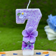 Purple Glitter Number Birthday Candles with Flower Accents - Party & Cake Decor