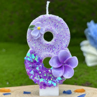 Purple Glitter Number Birthday Candles with Flower Accents - Party & Cake Decor