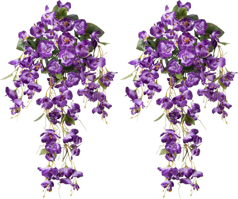 2 Pcs Artificial Hibiscus Weeping Hanging Flowers UV Resistant for Outdoors