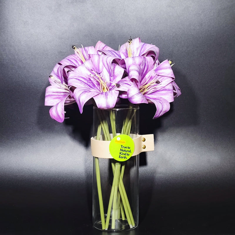 13 Inch Artificial Purple Lilies Flowers with Vase, Potted Silk Flowers, Bulk Set