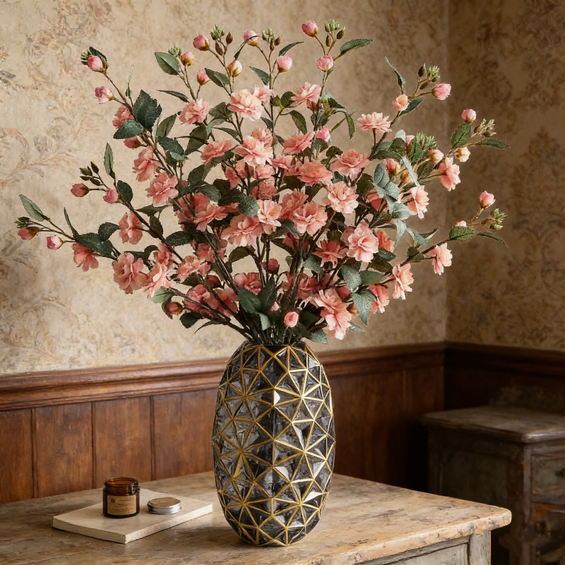 35 Inch Artificial Quince Blossom Branch 1 Pc Spring Floral Decor