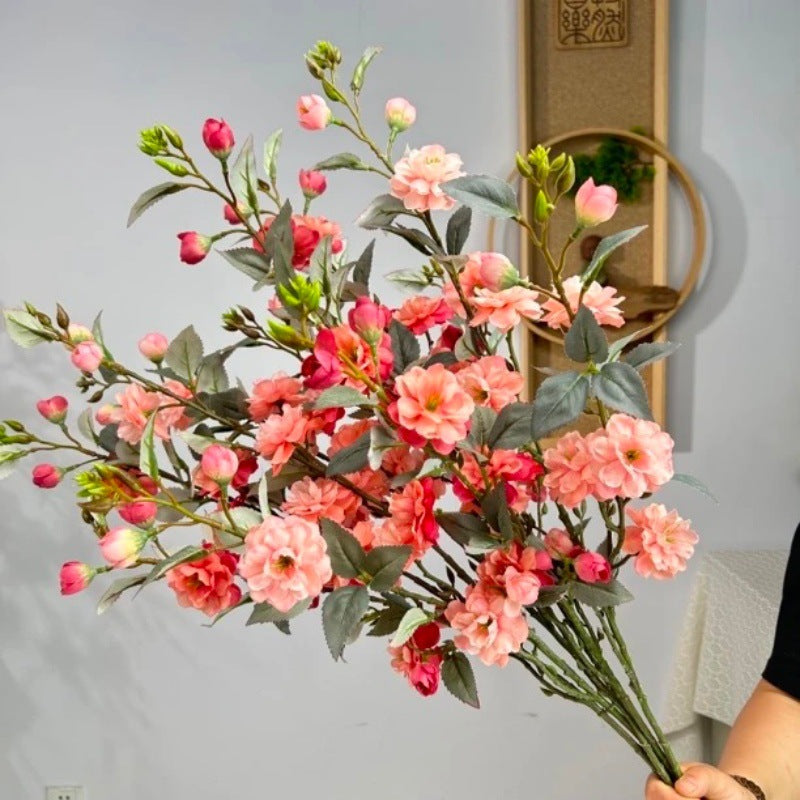 35 Inch Artificial Quince Blossom Branch 1 Pc Spring Floral Decor
