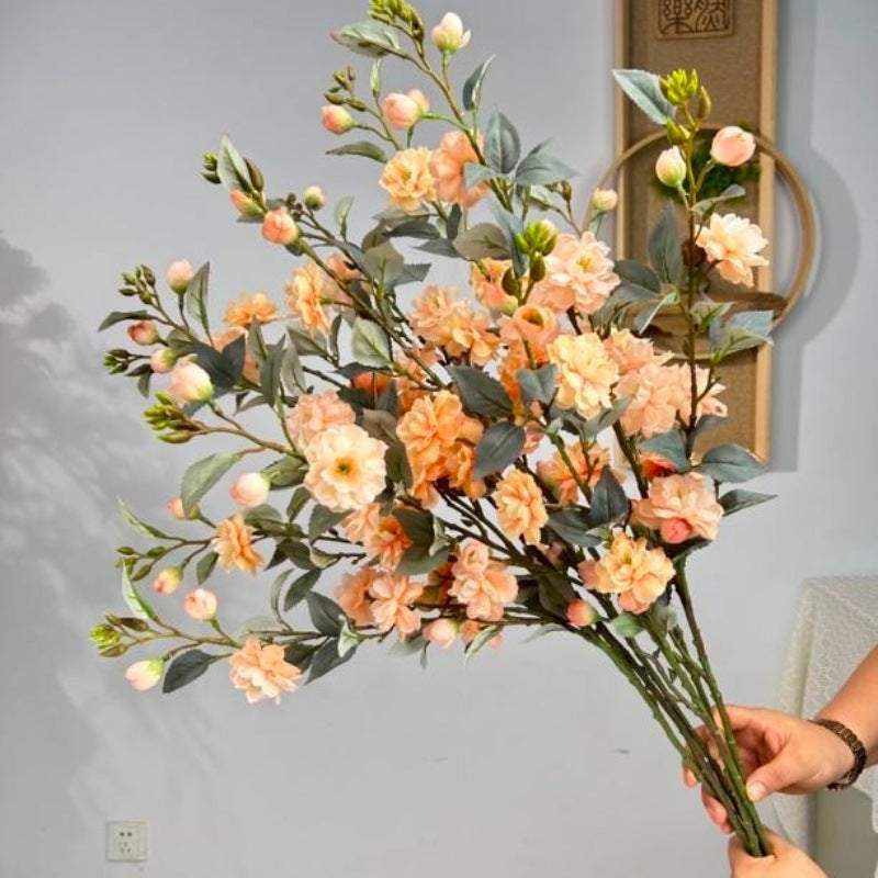 35 Inch Artificial Quince Blossom Branch 1 Pc Spring Floral Decor