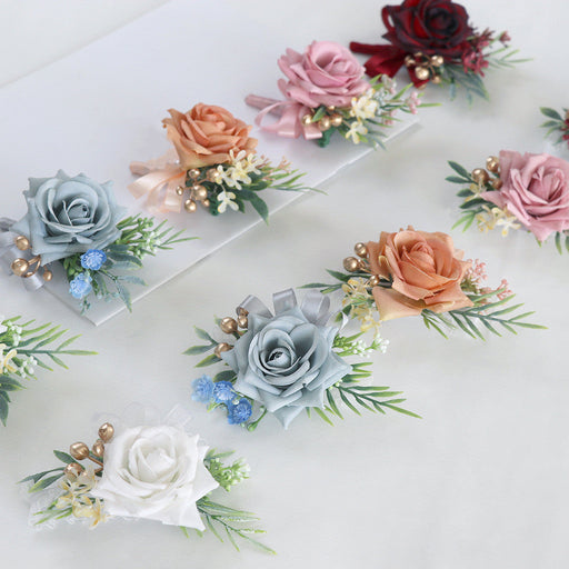 5 Colors Artificial Rose Wrist Corsage Bulk Pack - Silk Flower Corsages for Weddings