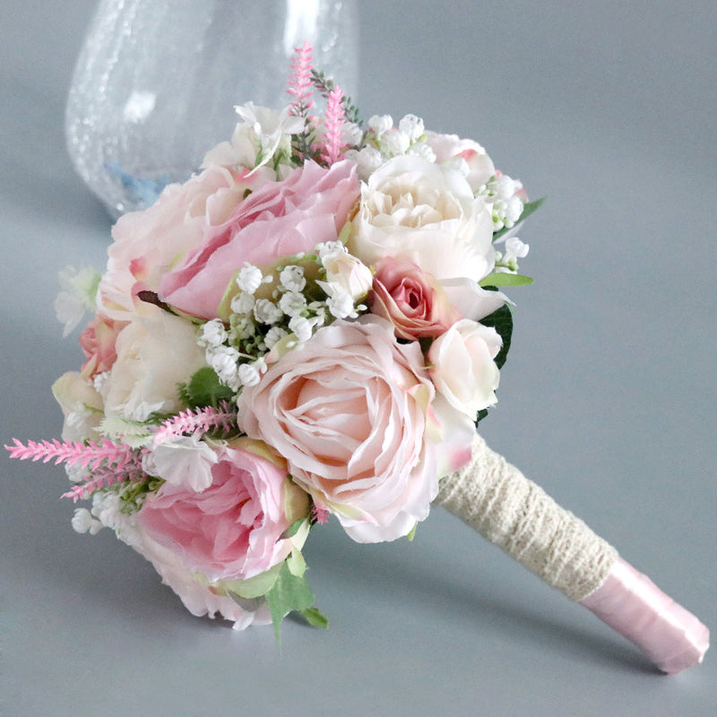 11 Inch Blush Pink Artificial Bridal Bouquets Small Round, Bulk Set